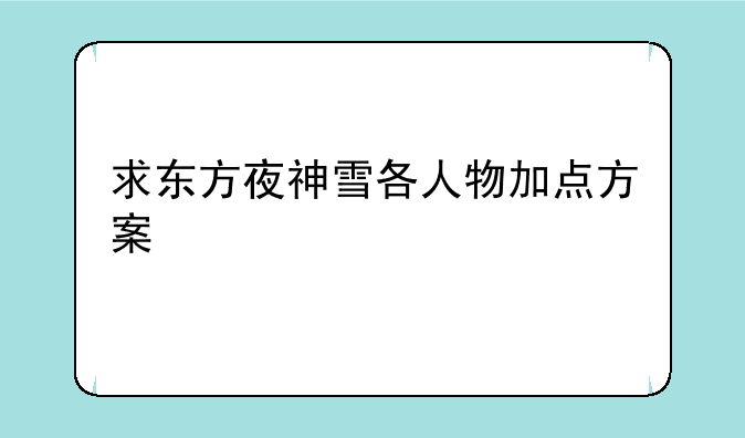 求东方夜神雪各人物加点方案