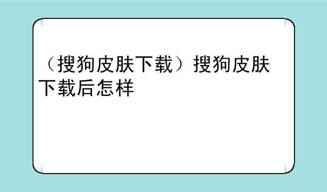 （搜狗皮肤下载）搜狗皮肤下载后怎样使用