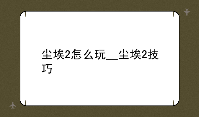 尘埃2怎么玩__尘埃2技巧