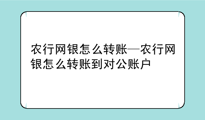 农行网银怎么转账—农行网银怎么转账到对公账户